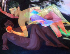 Melissa Huang, A little slice of paradise, Video projection on oil on canvas, 36" x 48", 2022